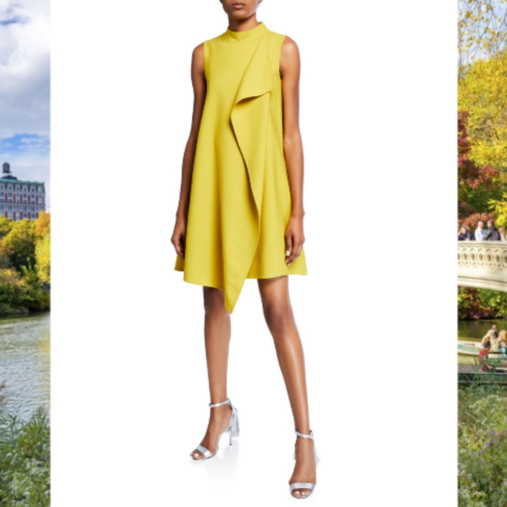 $1,990 NEW OSCAR DE LA RENTA WOOL DRAPED FRONT DRESS L
